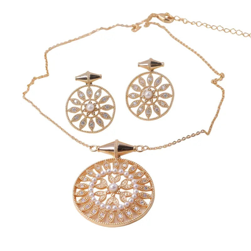 Damen-Schmuckset – Runde Blumenkette und Ohrringe