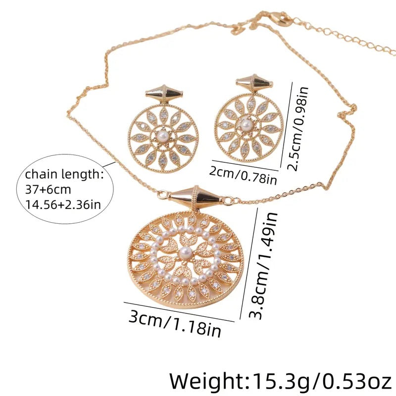 Damen-Schmuckset – Runde Blumenkette und Ohrringe