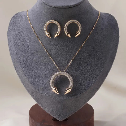 Damen-Schmuckset – Runde Halskette und Ohrringe mit Zirkonia