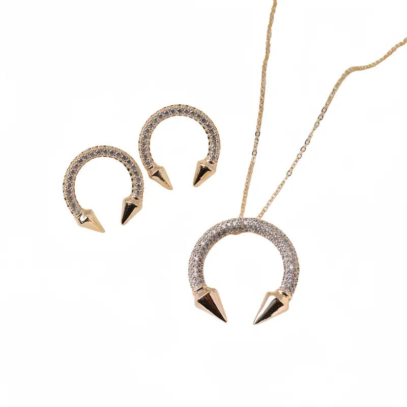 Damen-Schmuckset – Runde Halskette und Ohrringe mit Zirkonia