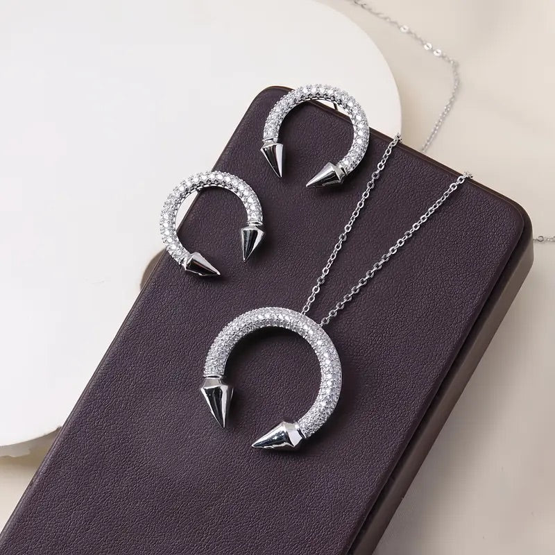 Damen-Schmuckset – Runde Halskette und Ohrringe mit Zirkonia